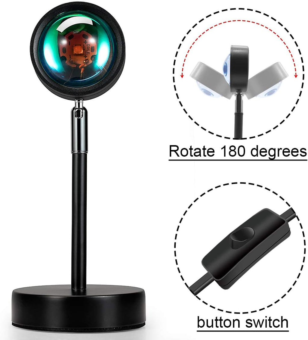 Balkwan Sunset Lamp Projection Rotation Rainbow Lamp Led Romantic Visual Led Light Network Red Light with USB Modern Floor Stand Night Light Living Room Bedroom Decor (Sunset Red) - Grand Goldman