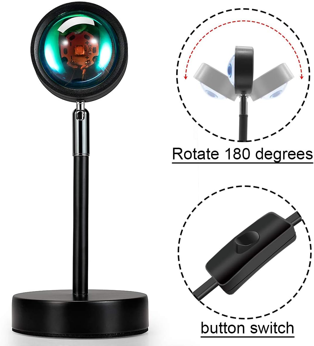 Balkwan Sunset Lamp Projection Rotation Rainbow Lamp Led Romantic Visual Led Light Network Red Light with USB Modern Floor Stand Night Light Living Room Bedroom Decor (Sunset Red) - Grand Goldman