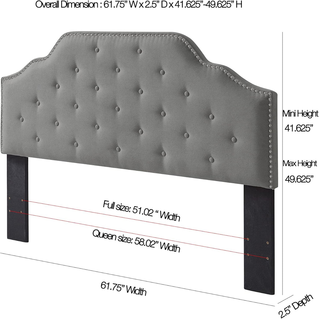 Ball & Cast Tufted Velvet Upholstered Headboard Channel, Queen Full Size Bed Adjusted Height 42-50 inch, Rose - Grand Goldman