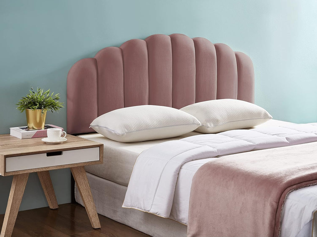 Ball & Cast Tufted Velvet Upholstered Headboard Channel, Queen Full Size Bed Adjusted Height 42-50 inch, Rose - Grand Goldman