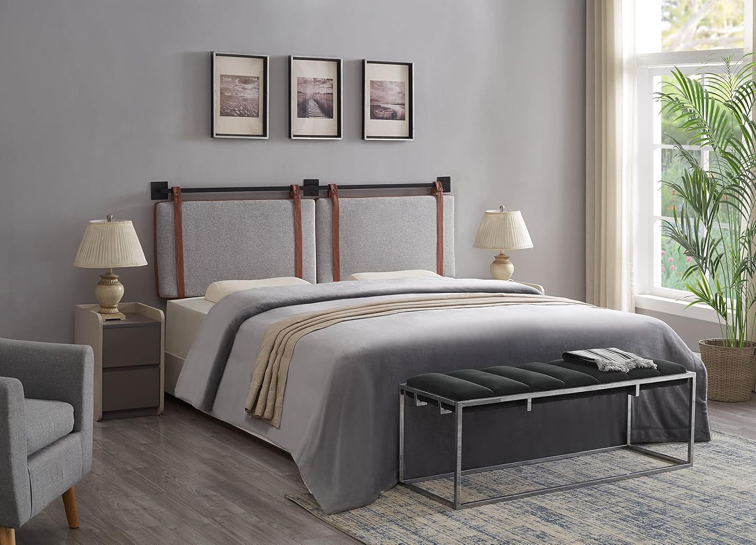 Ball & Cast Tufted Velvet Upholstered Headboard Channel, Queen Full Size Bed Adjusted Height 42-50 inch, Rose - Grand Goldman