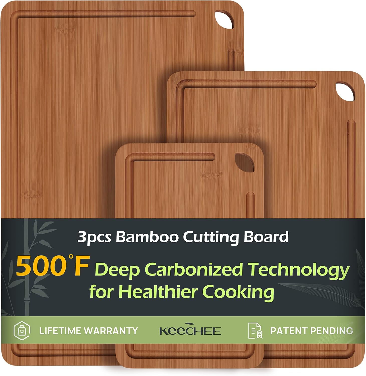Bamboo Cutting Board, Durable Wood Cutting Boards for Kitchen with Deep Juice Grooves & Built-in Handles, Ideal Charcuterie & Chopping for Meat, Vegetables and Fruits Ideas Kitchen Gift for Home Cooks - Grand Goldman