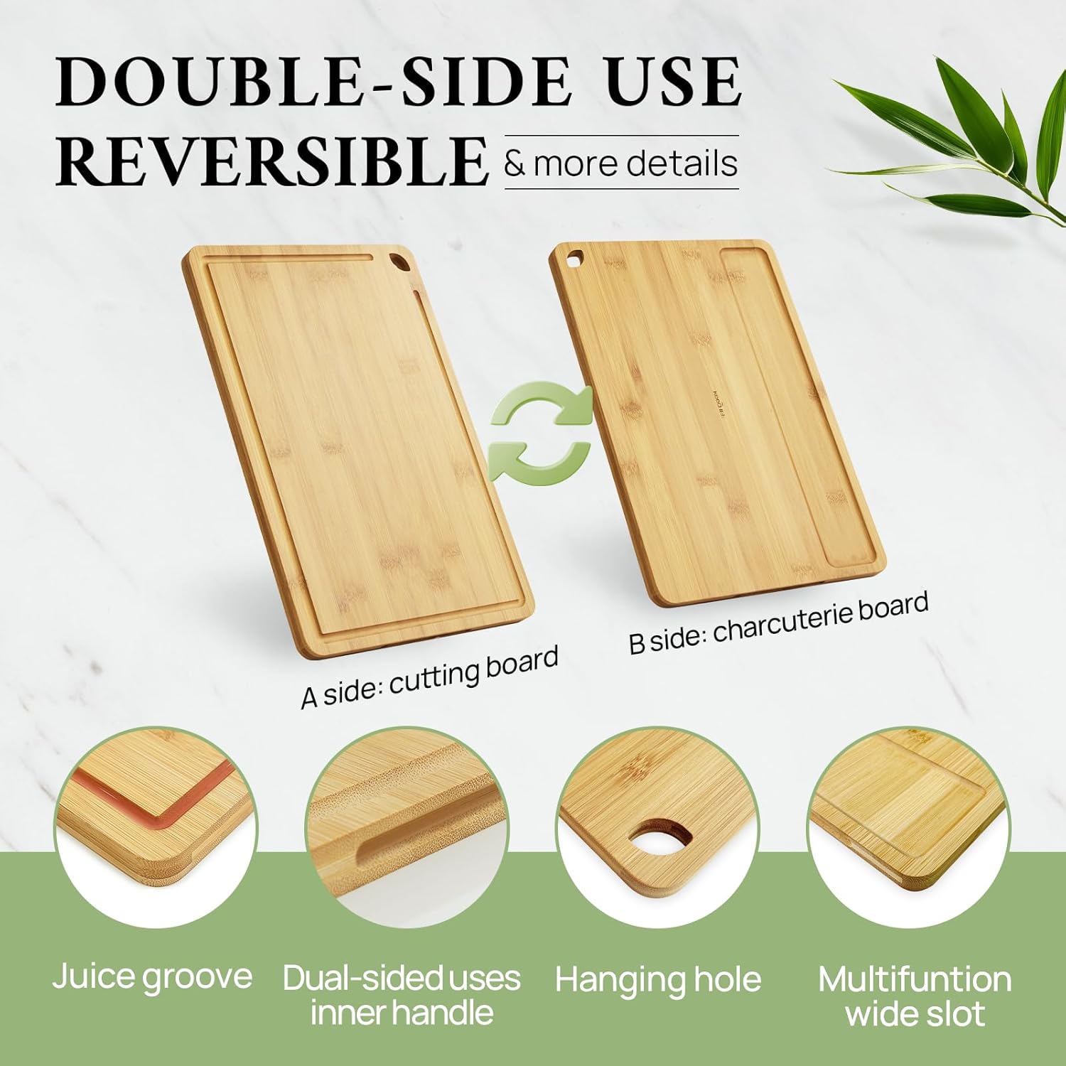 Bamboo Cutting Board, Durable Wood Cutting Boards for Kitchen with Deep Juice Grooves & Built-in Handles, Ideal Charcuterie & Chopping for Meat, Vegetables and Fruits Ideas Kitchen Gift for Home Cooks - Grand Goldman