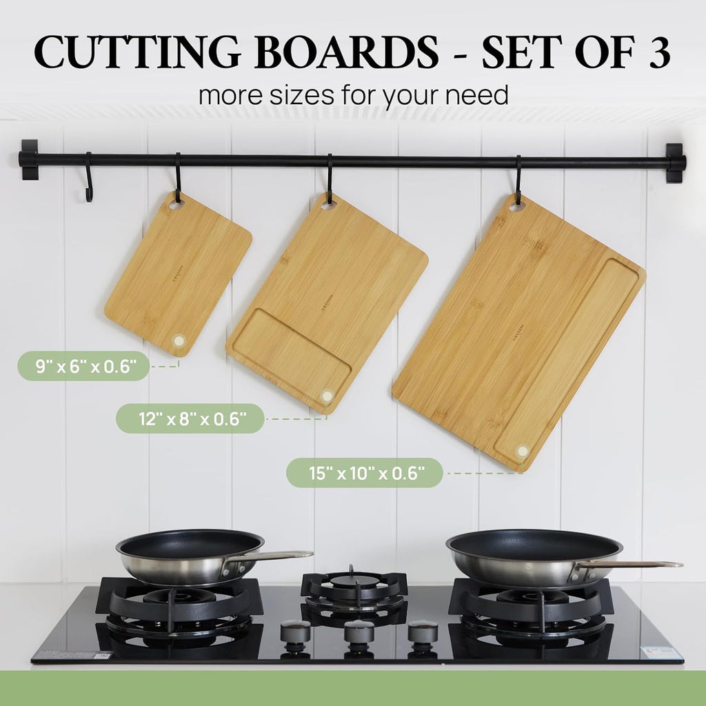 Bamboo Cutting Board, Durable Wood Cutting Boards for Kitchen with Deep Juice Grooves & Built-in Handles, Ideal Charcuterie & Chopping for Meat, Vegetables and Fruits Ideas Kitchen Gift for Home Cooks - Grand Goldman