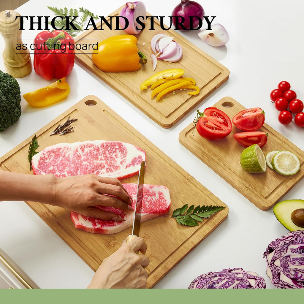 Bamboo Cutting Board, Durable Wood Cutting Boards for Kitchen with Deep Juice Grooves & Built-in Handles, Ideal Charcuterie & Chopping for Meat, Vegetables and Fruits Ideas Kitchen Gift for Home Cooks - Grand Goldman