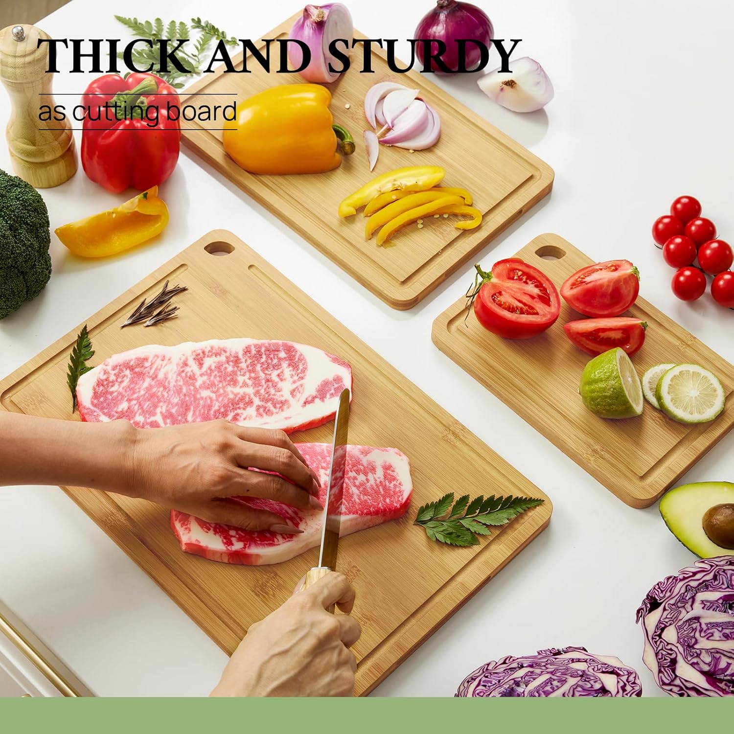 Bamboo Cutting Board, Durable Wood Cutting Boards for Kitchen with Deep Juice Grooves & Built-in Handles, Ideal Charcuterie & Chopping for Meat, Vegetables and Fruits Ideas Kitchen Gift for Home Cooks - Grand Goldman