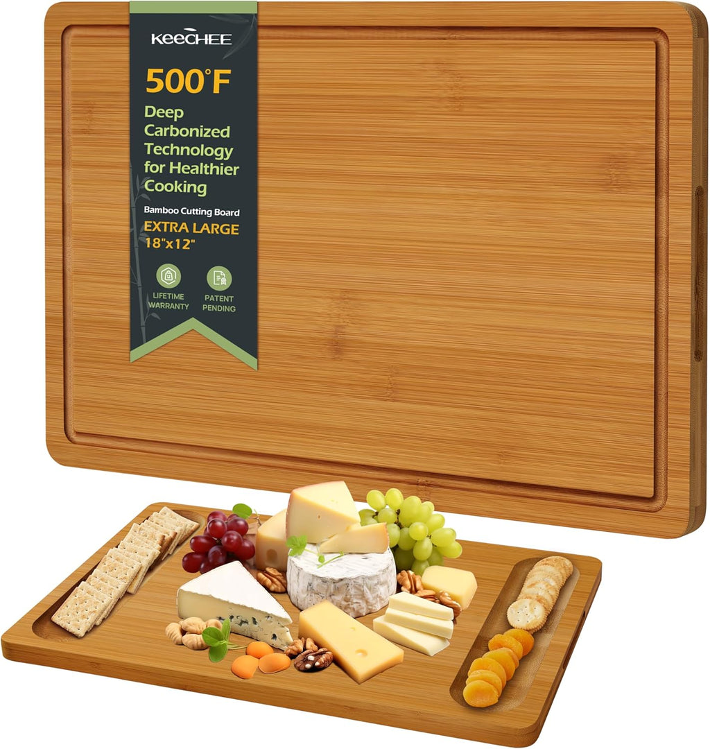 Bamboo Cutting Board, Durable Wood Cutting Boards for Kitchen with Deep Juice Grooves & Built-in Handles, Ideal Charcuterie & Chopping for Meat, Vegetables and Fruits Ideas Kitchen Gift for Home Cooks - Grand Goldman