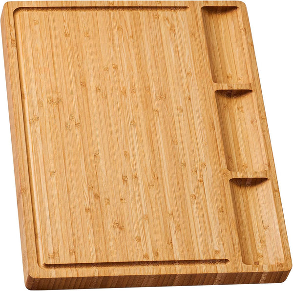 Bamboo Cutting Board for Kitchen, 18" Large Wood Charcuterie Cheese Board, Wooden Chopping Block with Side Handles and Juice Grooves - Grand Goldman