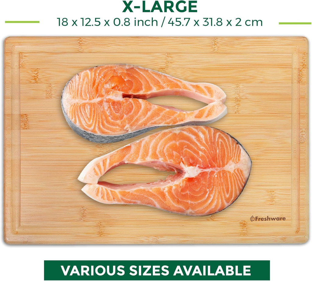 Bamboo Cutting Boards for Kitchen [Set of 3] Wood Cutting Board for Chopping Meat, Vegetables, Fruits, Cheese, Knife Friendly Serving Tray with Handles - Grand Goldman