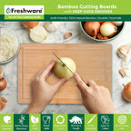 Bamboo Cutting Boards for Kitchen [Set of 3] Wood Cutting Board for Chopping Meat, Vegetables, Fruits, Cheese, Knife Friendly Serving Tray with Handles - Grand Goldman