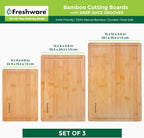 Bamboo Cutting Boards for Kitchen [Set of 3] Wood Cutting Board for Chopping Meat, Vegetables, Fruits, Cheese, Knife Friendly Serving Tray with Handles - Grand Goldman
