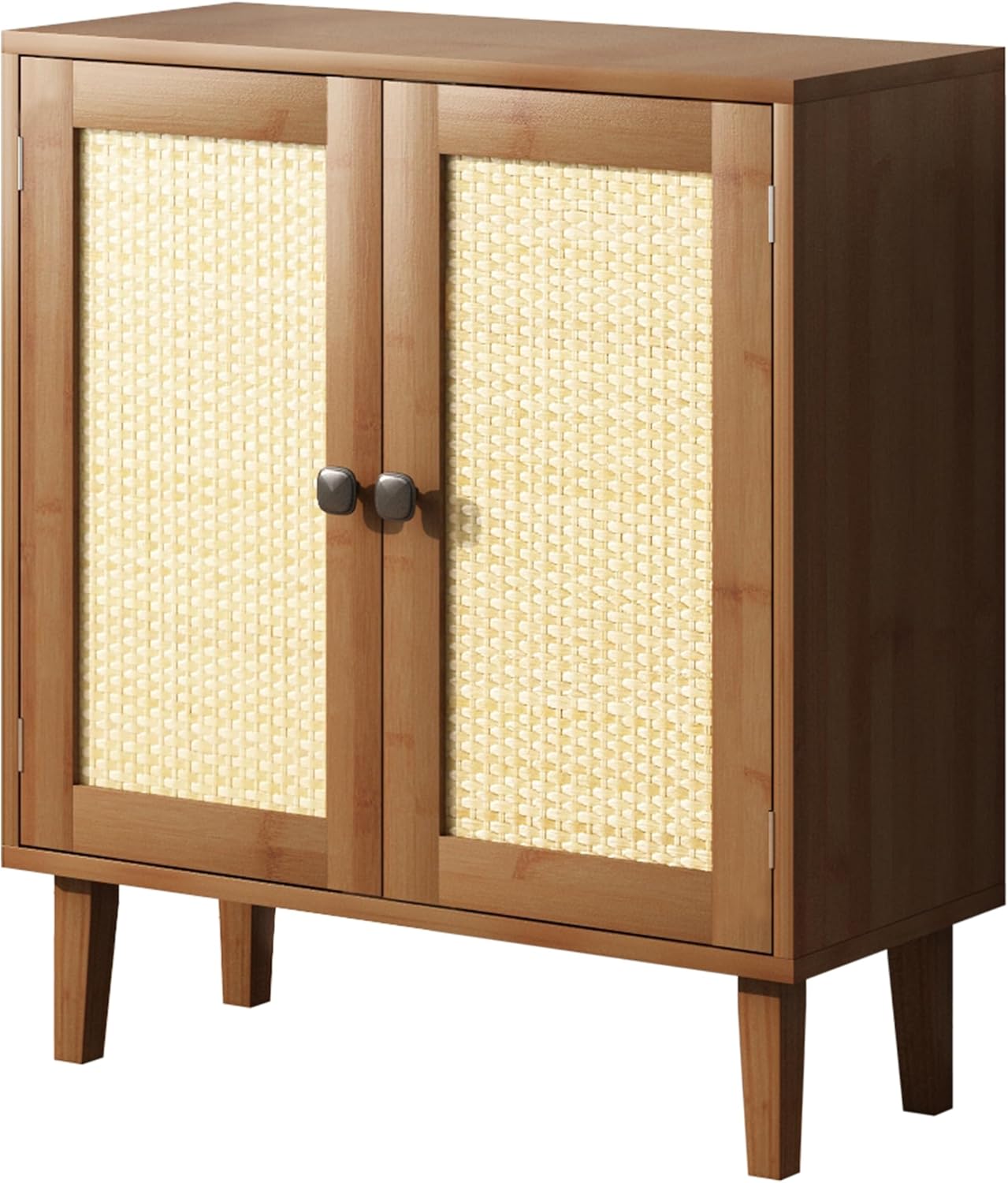 Bamboo Sideboard Buffet Cabinet with Storage Rattan 2 Doors Kitchen Cupboard Accent Entryway Living Room Cabinet Black - Grand Goldman