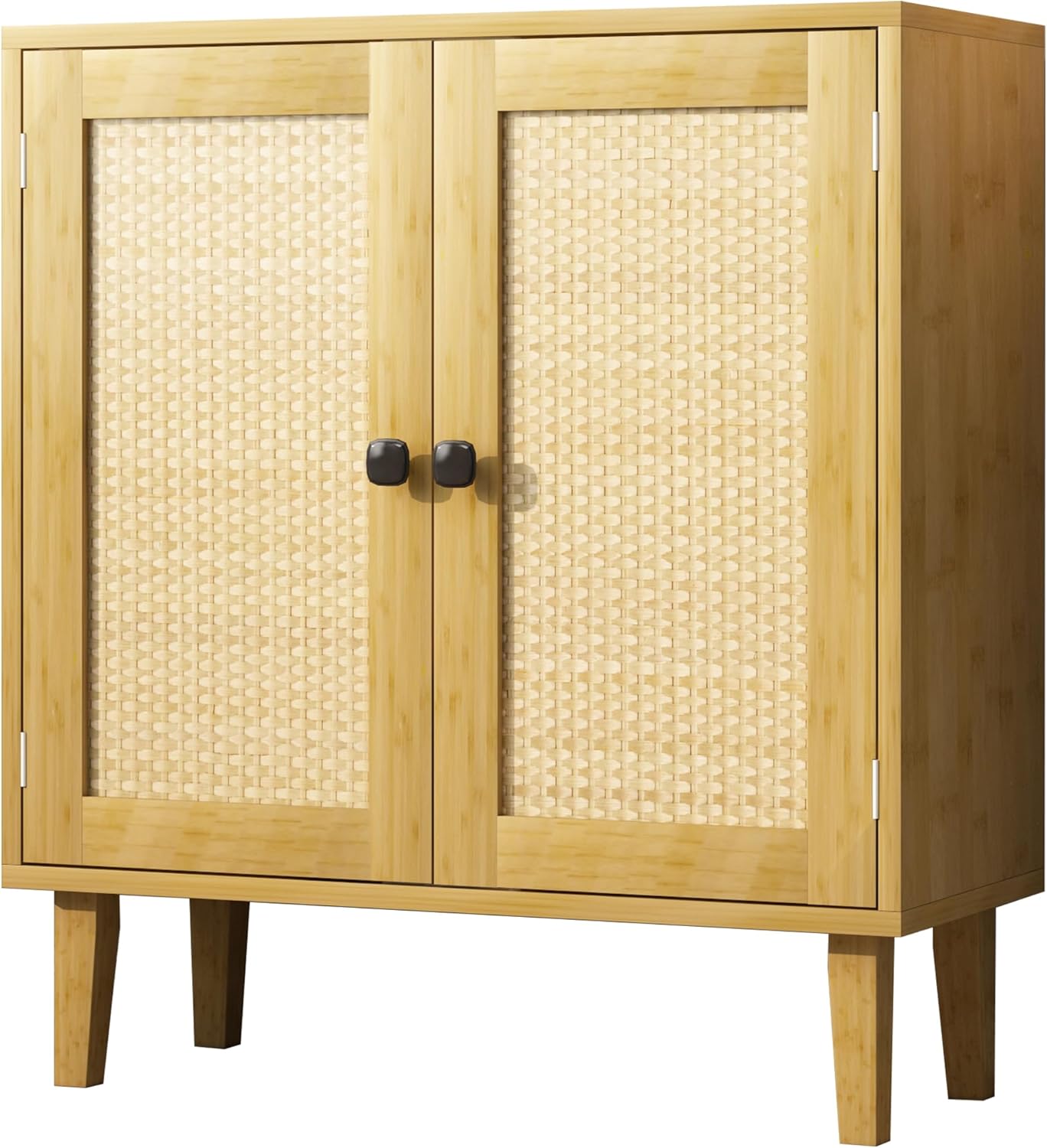 Bamboo Sideboard Buffet Cabinet with Storage Rattan 2 Doors Kitchen Cupboard Accent Entryway Living Room Cabinet Black - Grand Goldman