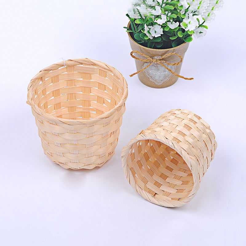 Bamboo Storage Baskets Straw Patchwork Handmade Laundry Wicker Rattan Seagrass Belly Garden Flower Kitchen Storage Basket 1PC - Grand Goldman