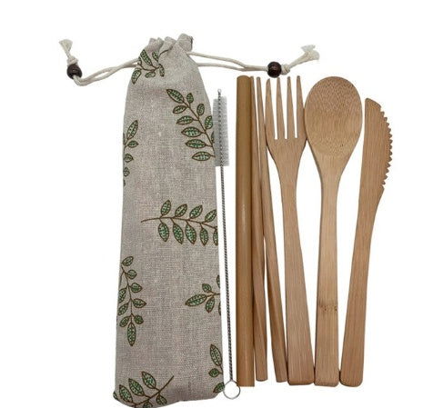 Bamboo Utensils Wooden Travel Cutlery Set Reusable Utensils With Pouch Camping Utensils Zero Waste Fork Spoon Knife Flatware Set - Grand Goldman