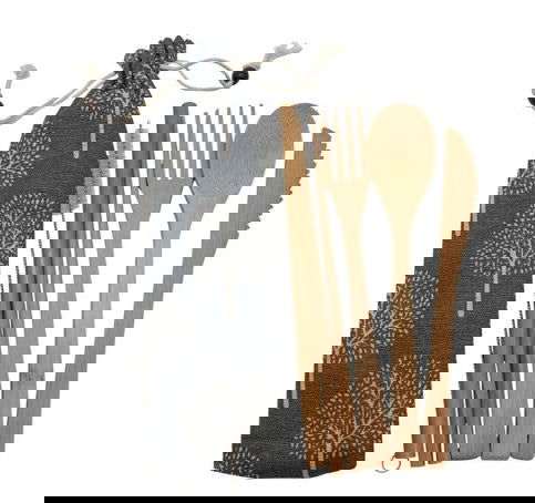 Bamboo Utensils Wooden Travel Cutlery Set Reusable Utensils With Pouch Camping Utensils Zero Waste Fork Spoon Knife Flatware Set - Grand Goldman