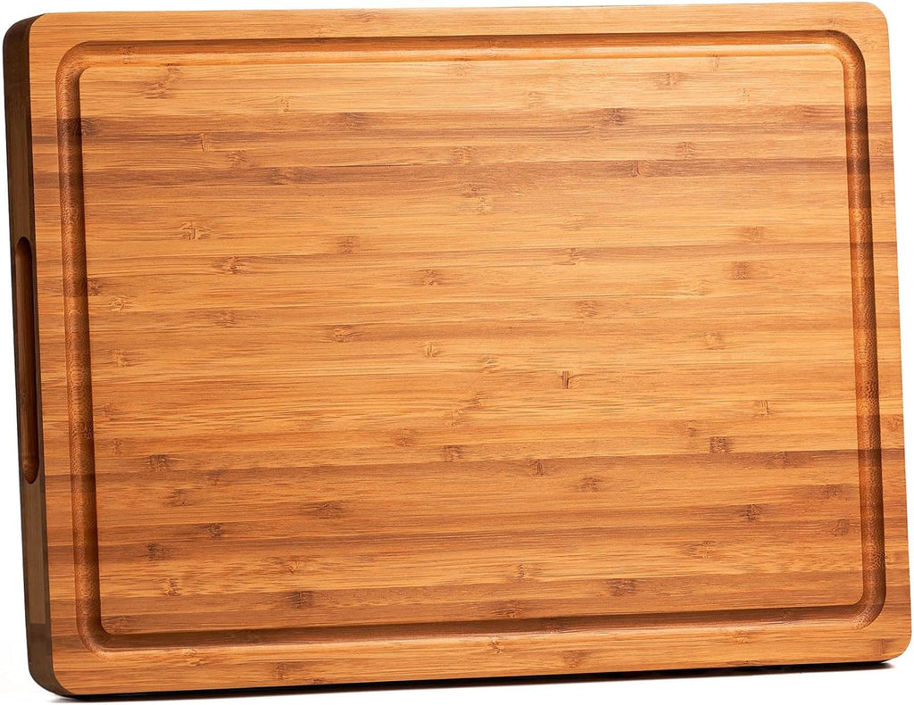 Bamboo Wood Cutting Board for Kitchen, 1" Thick Butcher Block, Cheese Charcuterie Board, with Side Handles and Juice Grooves, 16x11" - Grand Goldman