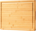 Bamboo Wood Cutting Board for Kitchen, 1" Thick Butcher Block, Cheese Charcuterie Board, with Side Handles and Juice Grooves, 16x11" - Grand Goldman