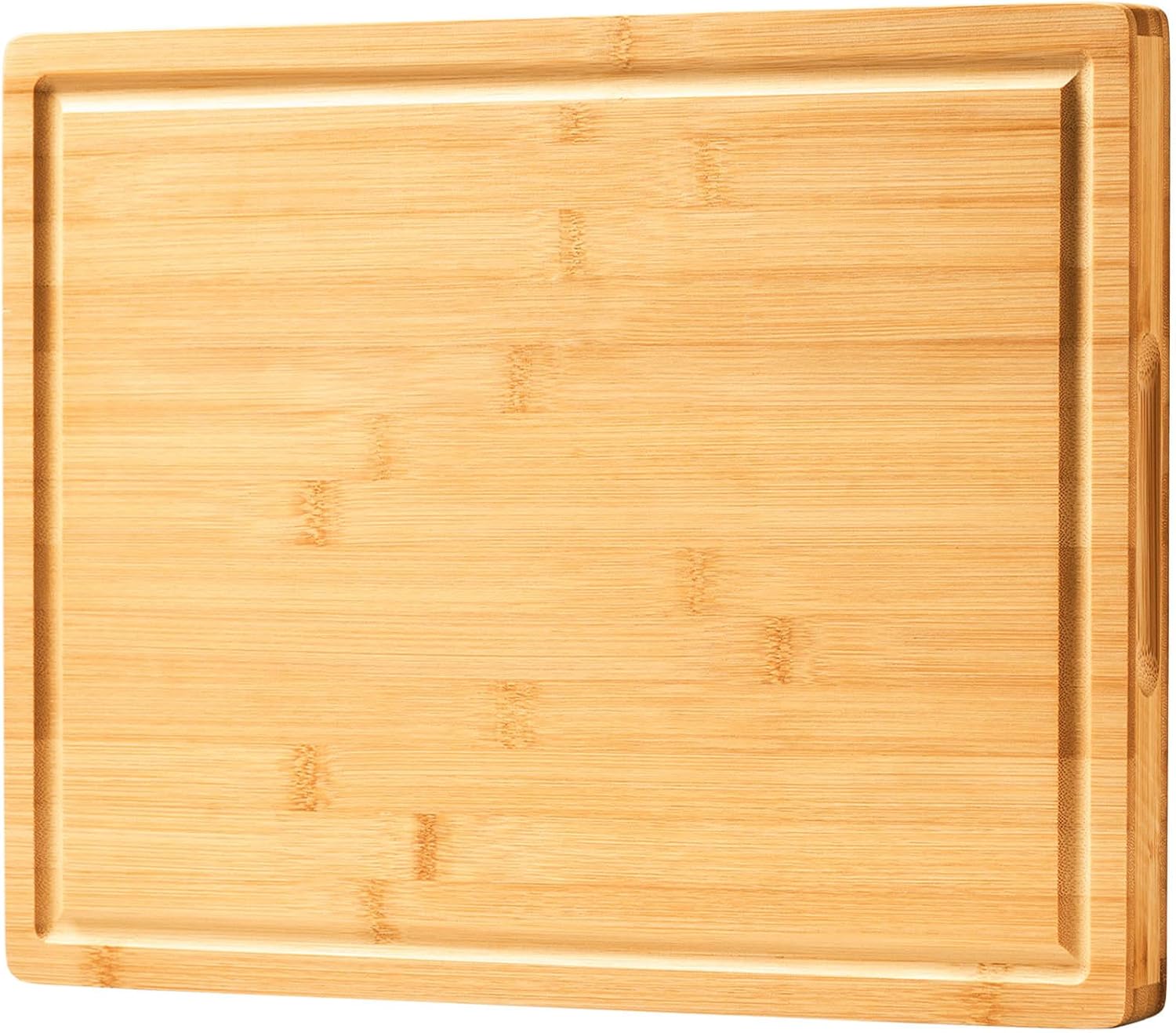 Bamboo Wood Cutting Board for Kitchen, 1" Thick Butcher Block, Cheese Charcuterie Board, with Side Handles and Juice Grooves, 16x11" - Grand Goldman