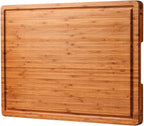 Bamboo Wood Cutting Board for Kitchen, 1" Thick Butcher Block, Cheese Charcuterie Board, with Side Handles and Juice Grooves, 16x11" - Grand Goldman