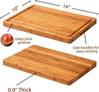 Bamboo Wood Cutting Board for Kitchen, 1" Thick Butcher Block, Cheese Charcuterie Board, with Side Handles and Juice Grooves, 16x11" - Grand Goldman