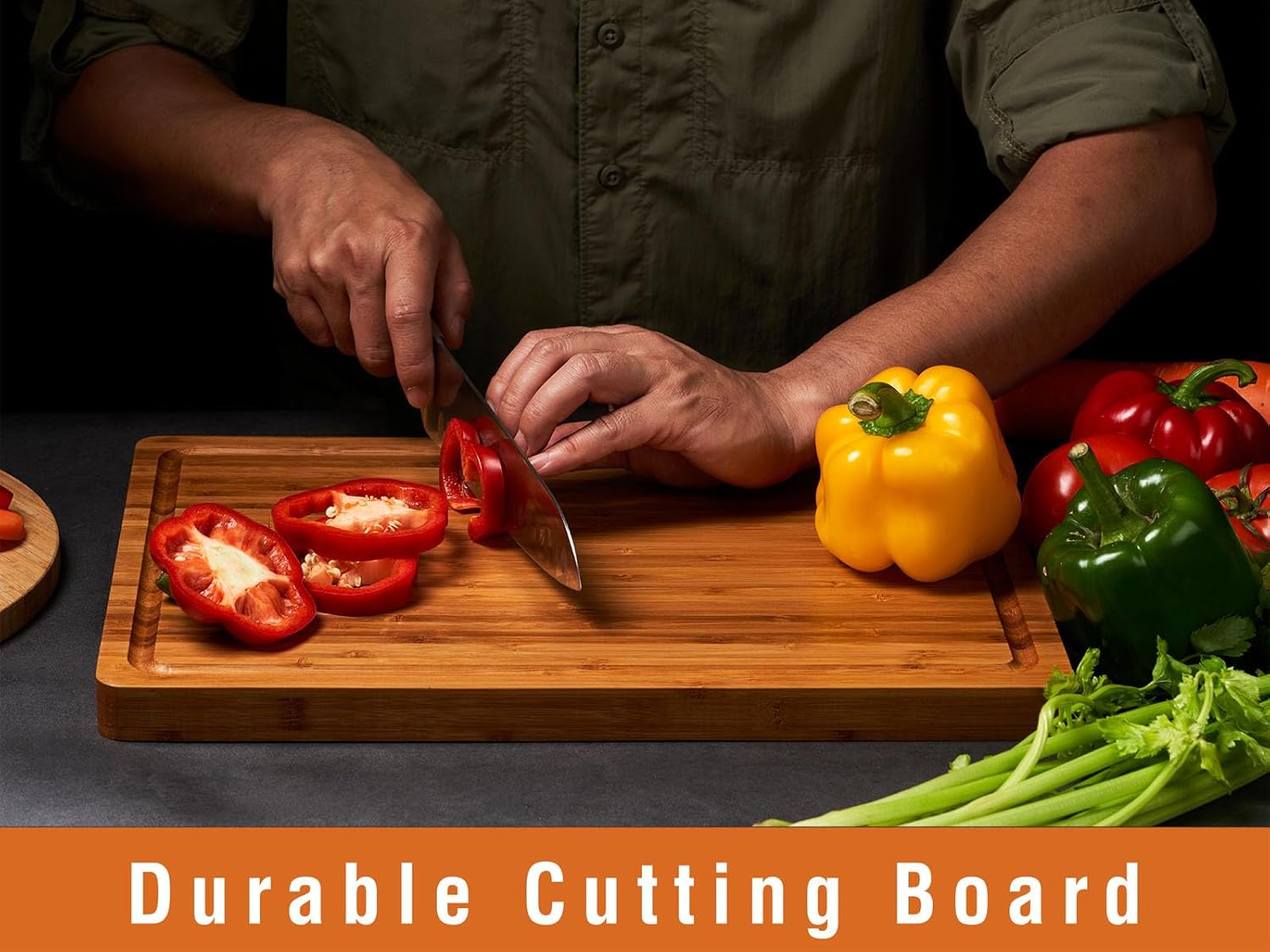 Bamboo Wood Cutting Board for Kitchen, 1" Thick Butcher Block, Cheese Charcuterie Board, with Side Handles and Juice Grooves, 16x11" - Grand Goldman