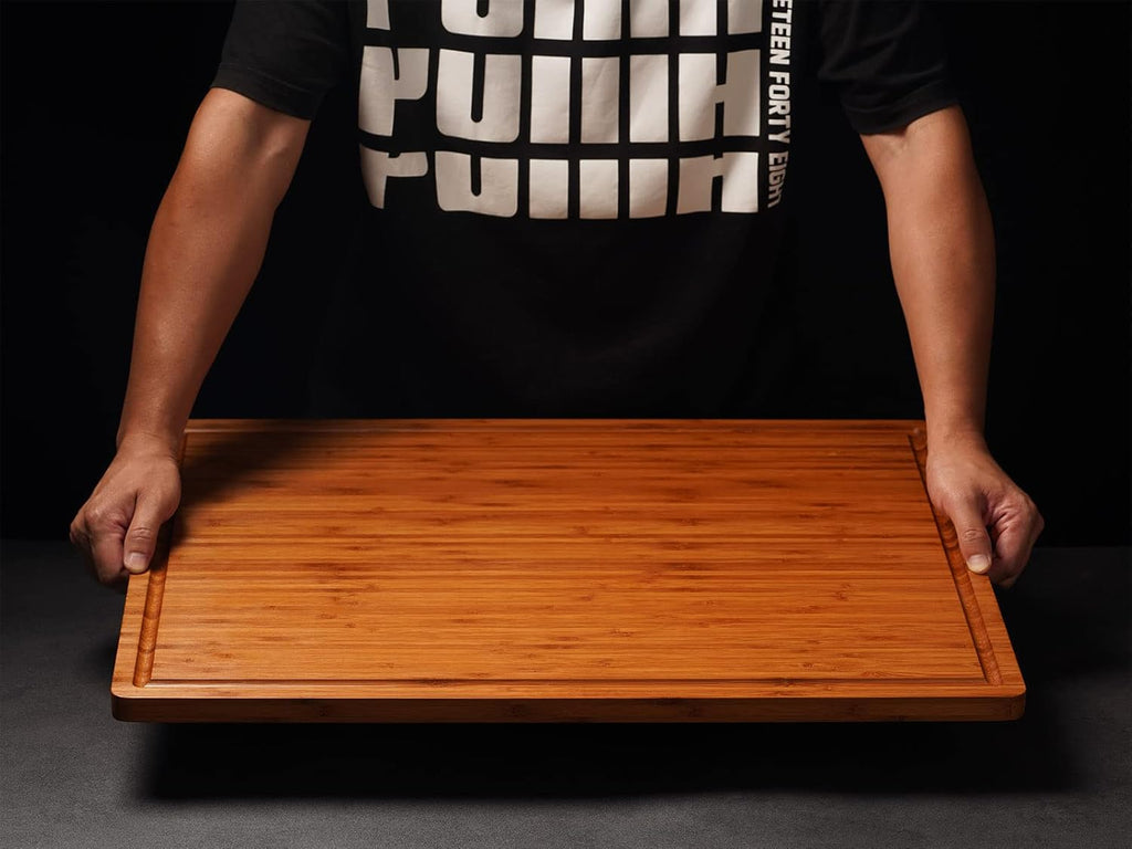 Bamboo Wood Cutting Board for Kitchen, 1" Thick Butcher Block, Cheese Charcuterie Board, with Side Handles and Juice Grooves, 16x11" - Grand Goldman