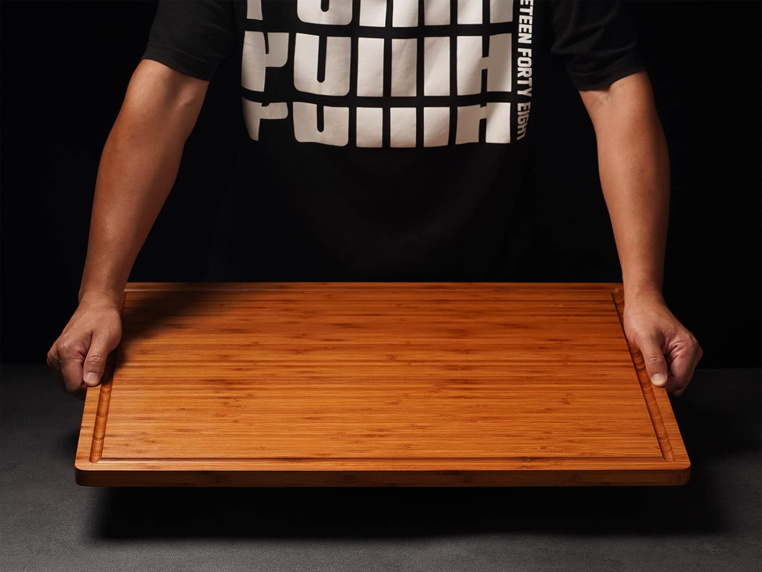 Bamboo Wood Cutting Board for Kitchen, 1" Thick Butcher Block, Cheese Charcuterie Board, with Side Handles and Juice Grooves, 16x11" - Grand Goldman