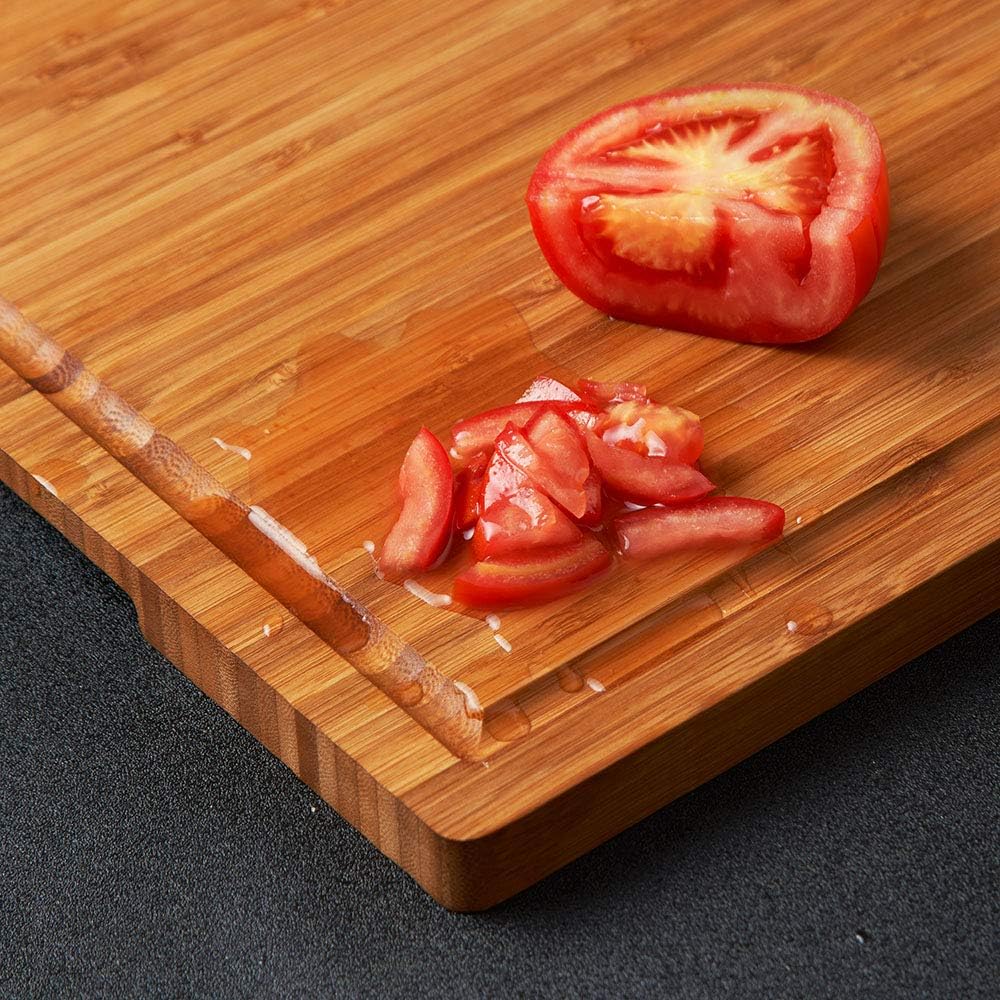 Bamboo Wood Cutting Board for Kitchen, 1" Thick Butcher Block, Cheese Charcuterie Board, with Side Handles and Juice Grooves, 16x11" - Grand Goldman