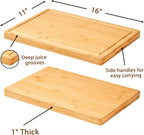 Bamboo Wood Cutting Board for Kitchen, 1" Thick Butcher Block, Cheese Charcuterie Board, with Side Handles and Juice Grooves, 16x11" - Grand Goldman