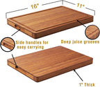 Bamboo Wood Cutting Board for Kitchen, 1" Thick Butcher Block, Cheese Charcuterie Board, with Side Handles and Juice Grooves, 16x11" - Grand Goldman