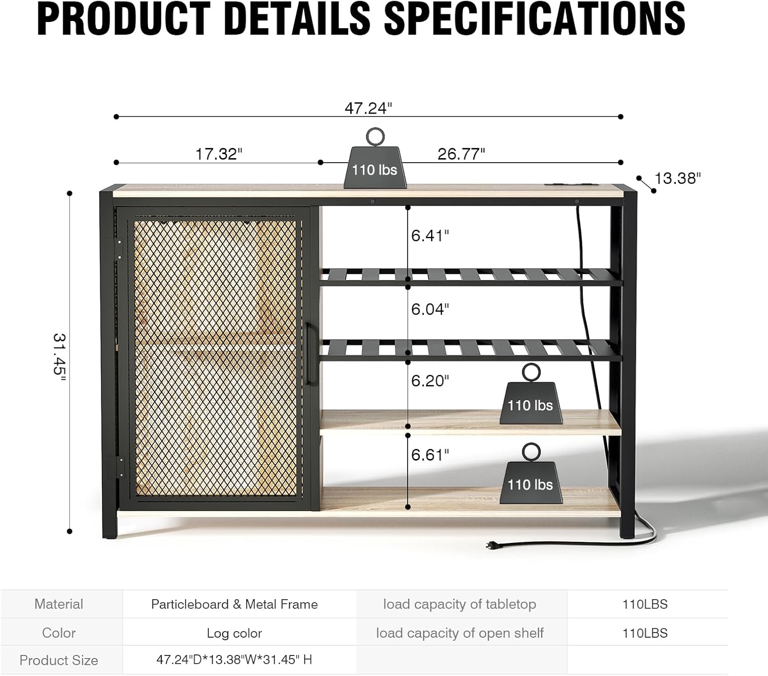 Bar Cabinets for Home,LED Coffee Bar with Power Outlets,47 Inch Sideboard,Industrial Liquor Cabinet with Wine Rack and Glass Holder,Kitchen,Dining Room,Grey - Grand Goldman