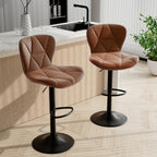 Bar Stools Set of 2,Adjustable Swivel Barstools, Faux Leather Bar Chairs,Upholstered Counter Height with High Backrest for Kitchen Island, Black - Grand Goldman