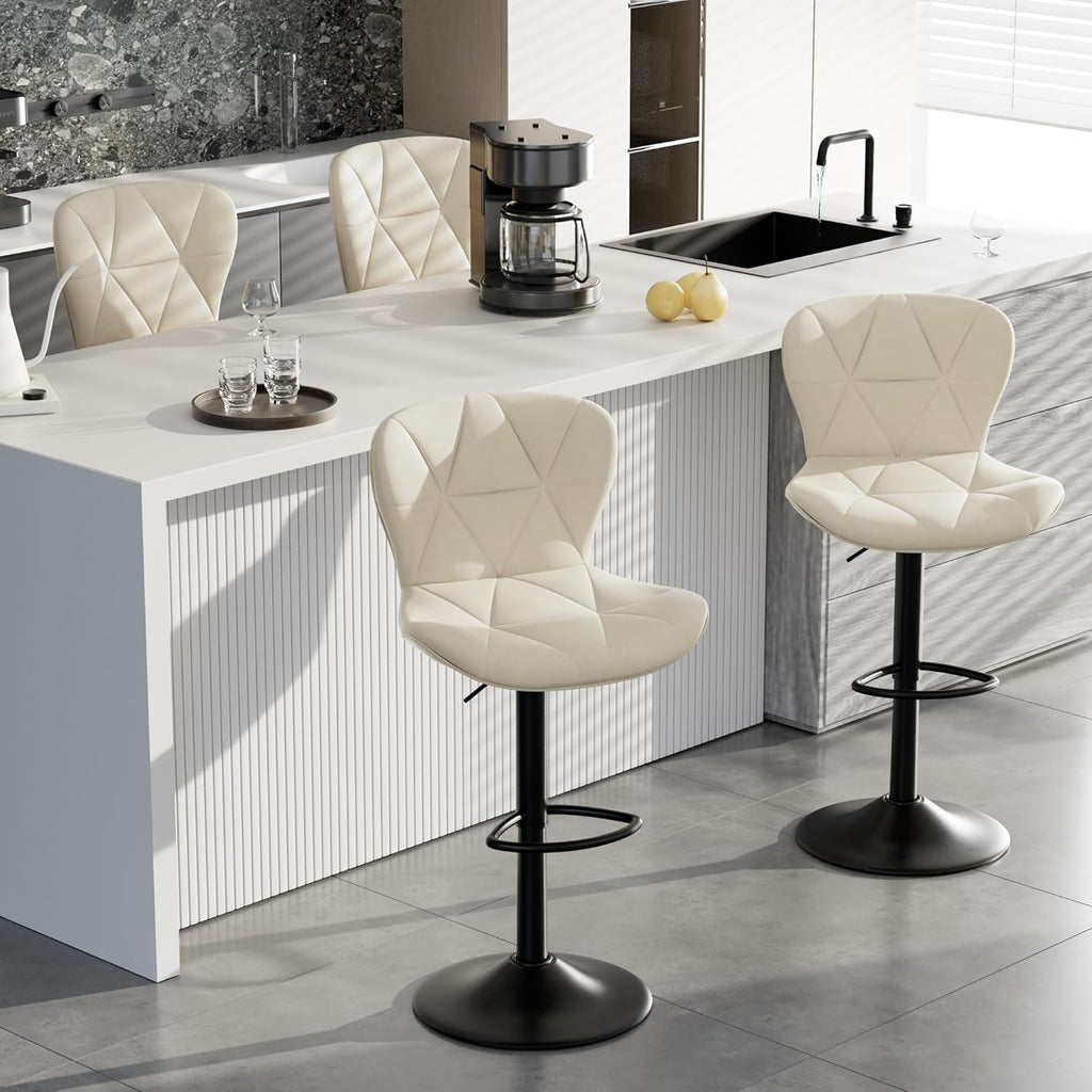 Bar Stools Set of 2,Adjustable Swivel Barstools, Faux Leather Bar Chairs,Upholstered Counter Height with High Backrest for Kitchen Island, Black - Grand Goldman