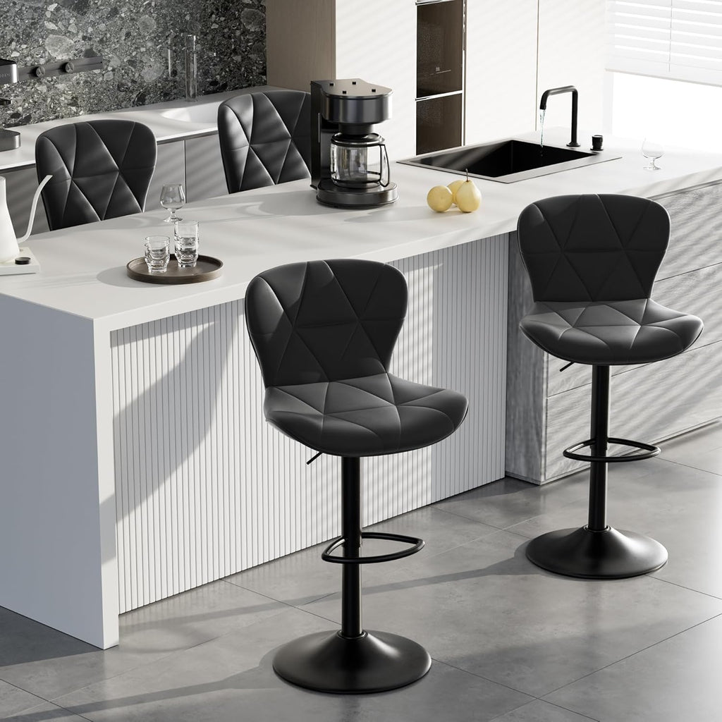 Bar Stools Set of 2,Adjustable Swivel Barstools, Faux Leather Bar Chairs,Upholstered Counter Height with High Backrest for Kitchen Island, Black - Grand Goldman
