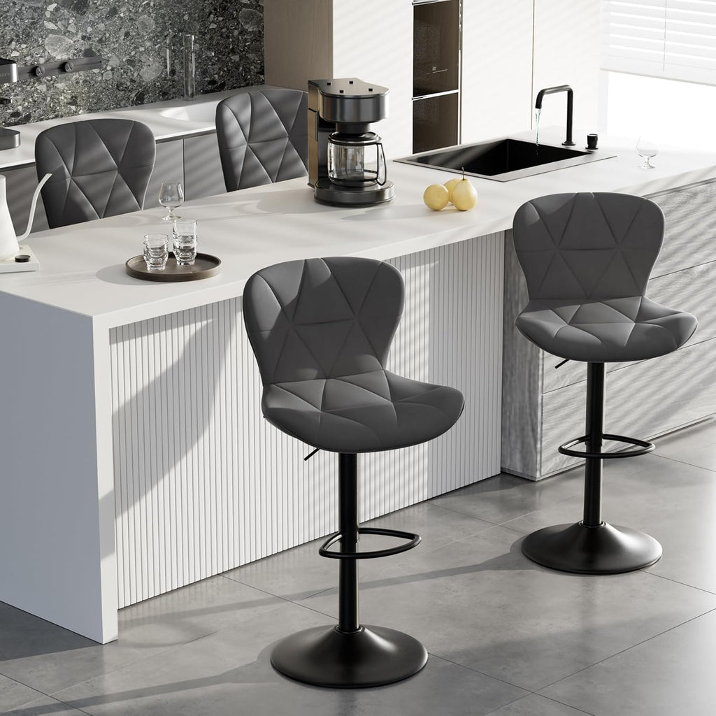 Bar Stools Set of 2,Adjustable Swivel Barstools, Faux Leather Bar Chairs,Upholstered Counter Height with High Backrest for Kitchen Island, Black - Grand Goldman