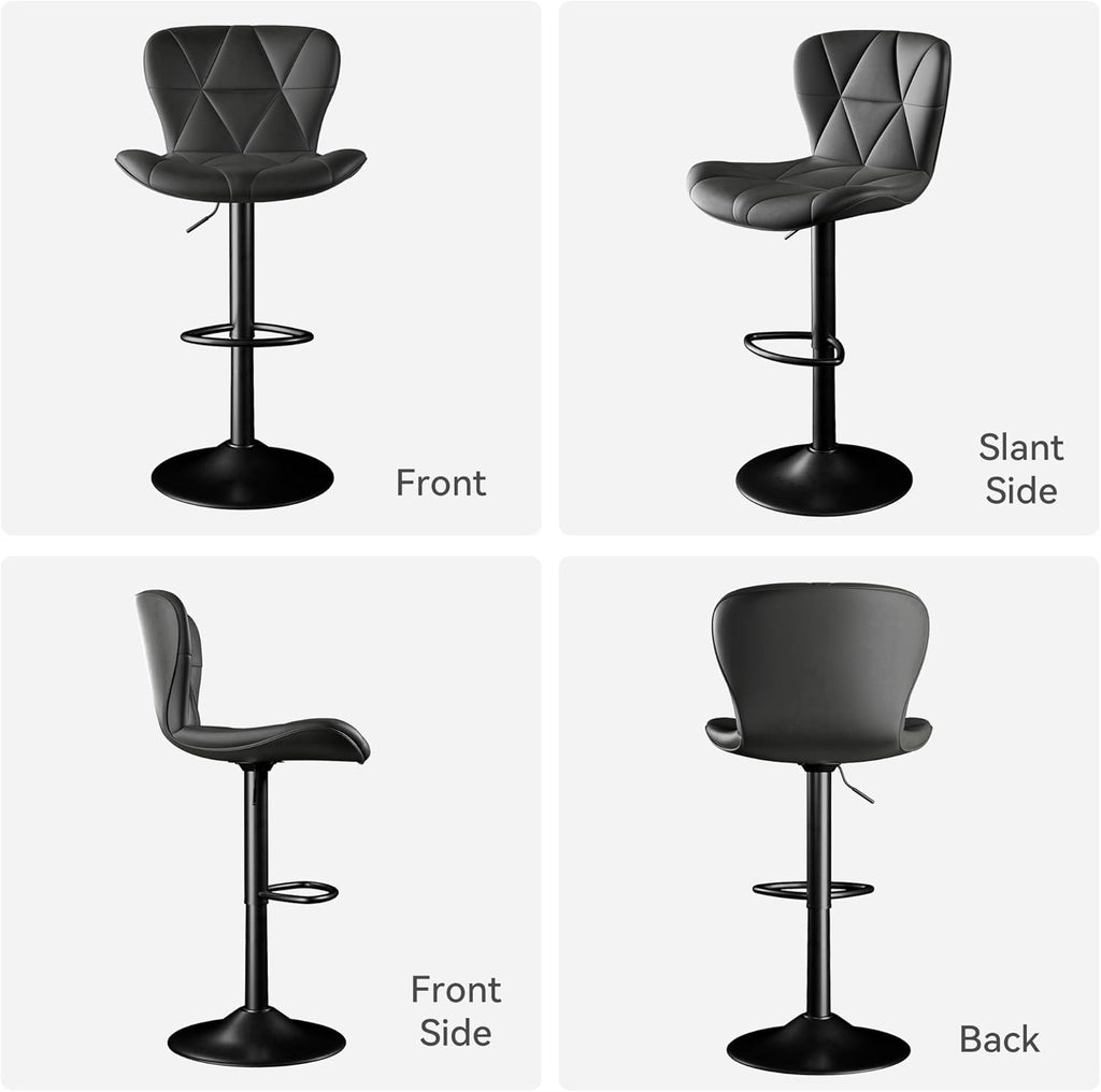 Bar Stools Set of 2,Adjustable Swivel Barstools, Faux Leather Bar Chairs,Upholstered Counter Height with High Backrest for Kitchen Island, Black - Grand Goldman