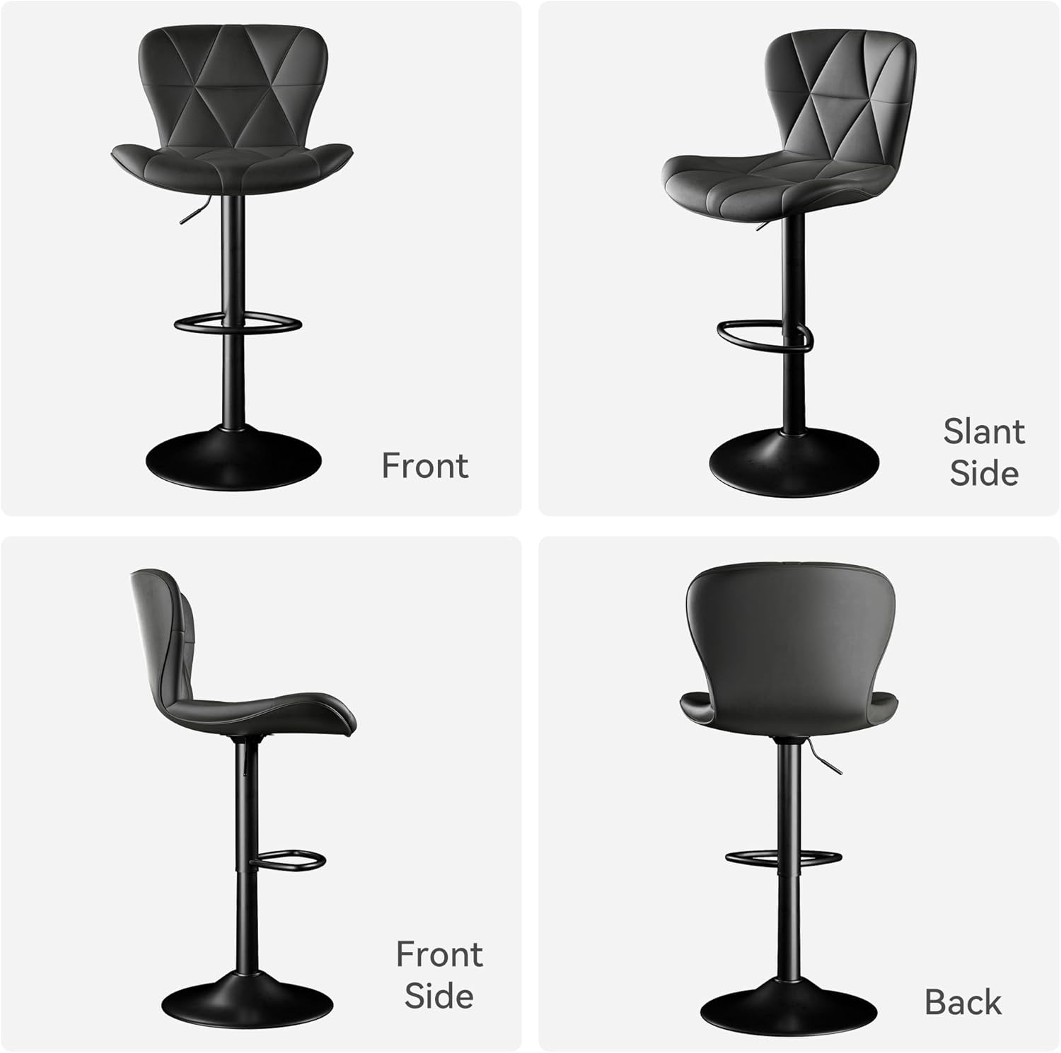 Bar Stools Set of 2,Adjustable Swivel Barstools, Faux Leather Bar Chairs,Upholstered Counter Height with High Backrest for Kitchen Island, Black - Grand Goldman