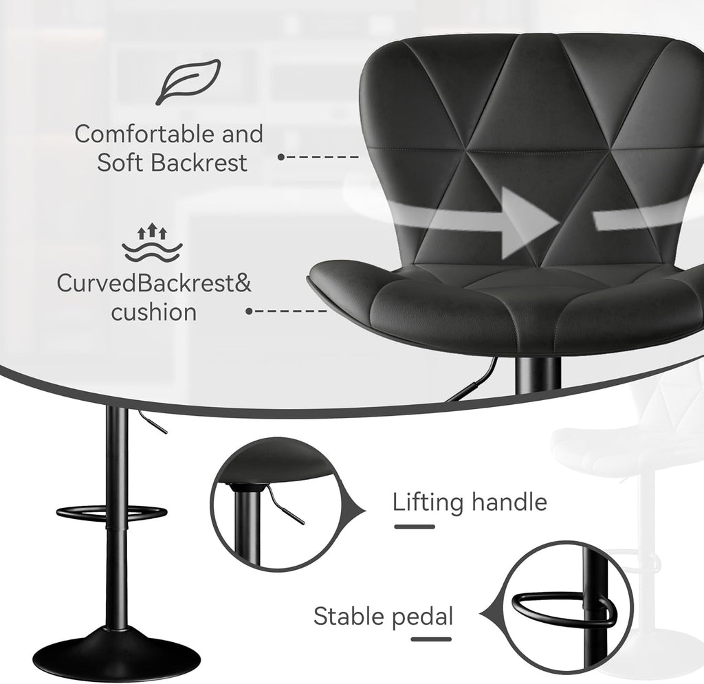 Bar Stools Set of 2,Adjustable Swivel Barstools, Faux Leather Bar Chairs,Upholstered Counter Height with High Backrest for Kitchen Island, Black - Grand Goldman