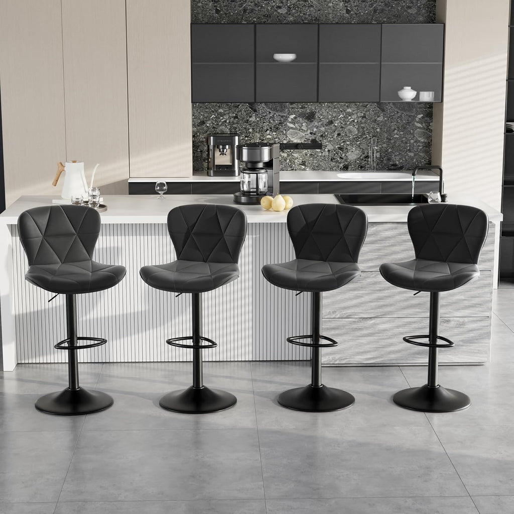 Bar Stools Set of 2,Adjustable Swivel Barstools, Faux Leather Bar Chairs,Upholstered Counter Height with High Backrest for Kitchen Island, Black - Grand Goldman
