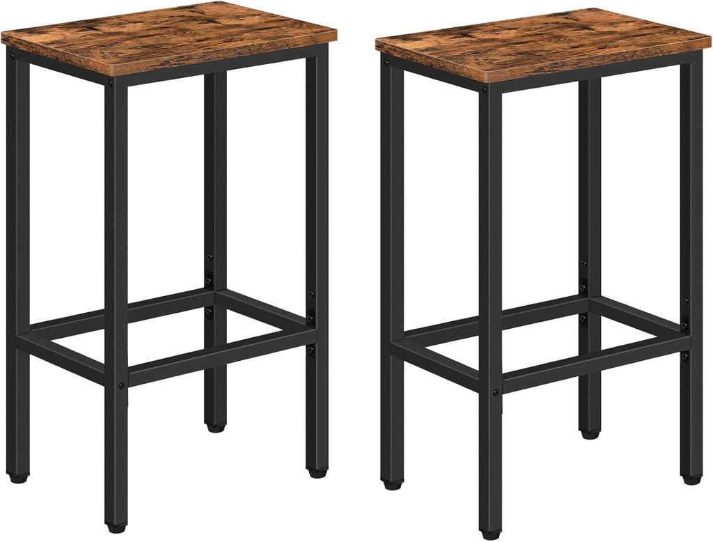 Bar Stools, Set of 2 Bar Chairs, Kitchen Breakfast Bar Stools with Footrest, 25.8" Dining Stools, Rectangular Industrial Bar Chairs, for Dining Room, Kitchen,Rustic Brown BAHR0101Z - Grand Goldman