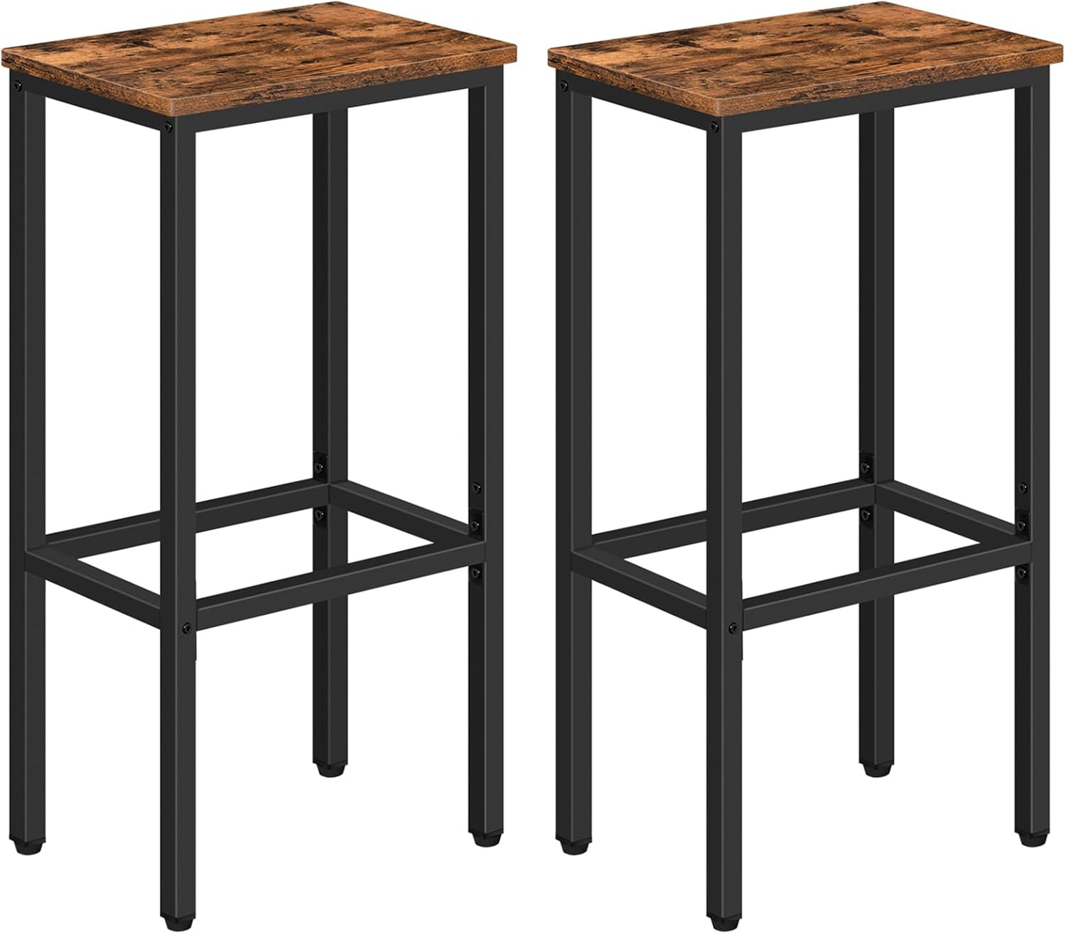 Bar Stools, Set of 2 Bar Chairs, Kitchen Breakfast Bar Stools with Footrest, 25.8" Dining Stools, Rectangular Industrial Bar Chairs, for Dining Room, Kitchen,Rustic Brown BAHR0101Z - Grand Goldman