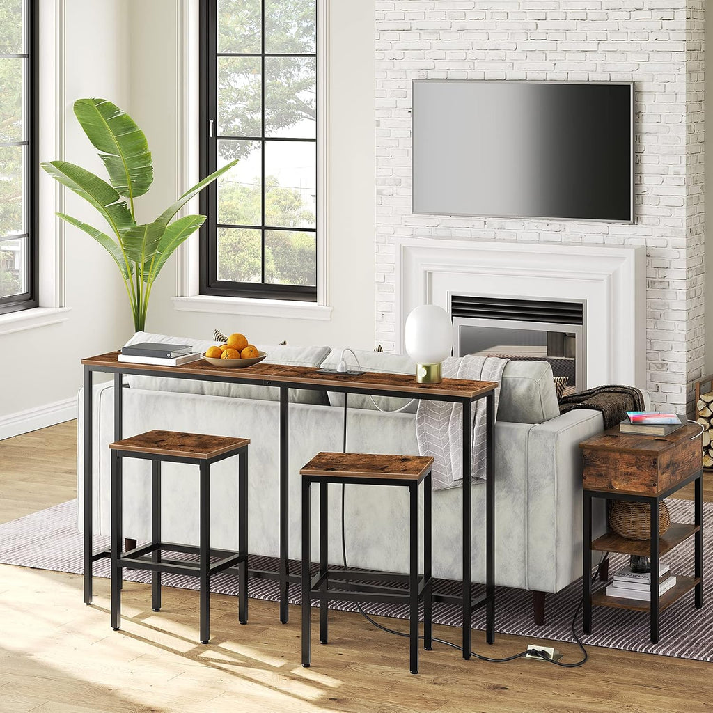 Bar Stools, Set of 2 Bar Chairs, Kitchen Breakfast Bar Stools with Footrest, 25.8" Dining Stools, Rectangular Industrial Bar Chairs, for Dining Room, Kitchen,Rustic Brown BAHR0101Z - Grand Goldman