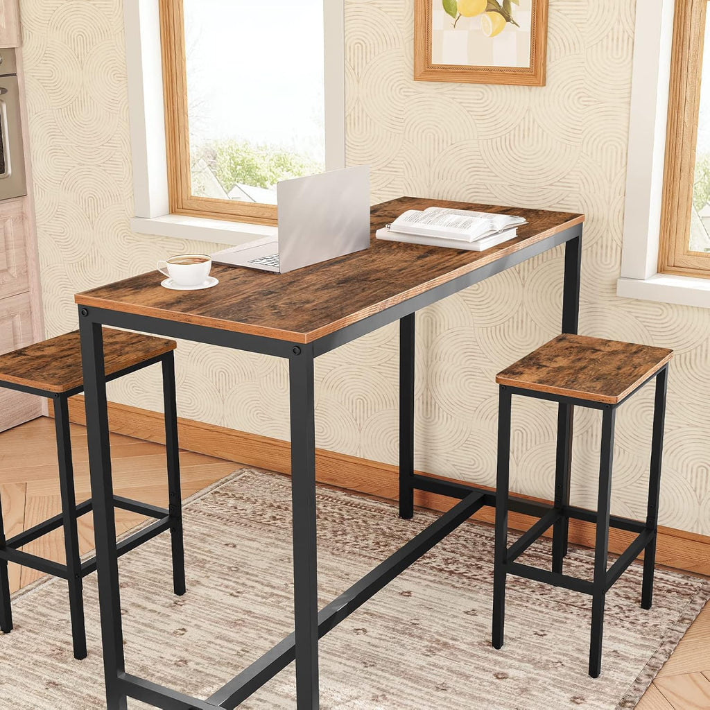 Bar Stools, Set of 2 Bar Chairs, Kitchen Breakfast Bar Stools with Footrest, 25.8" Dining Stools, Rectangular Industrial Bar Chairs, for Dining Room, Kitchen,Rustic Brown BAHR0101Z - Grand Goldman