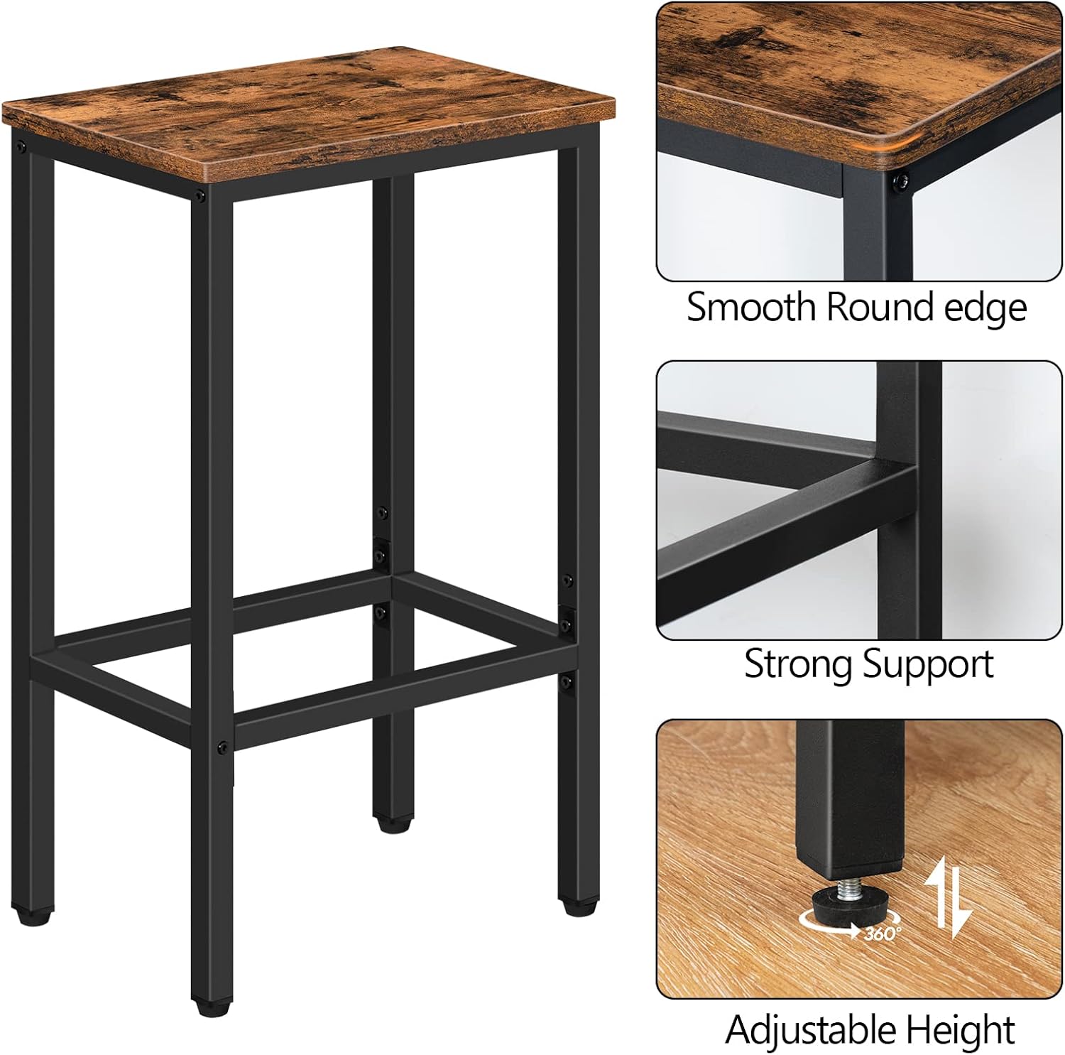 Bar Stools, Set of 2 Bar Chairs, Kitchen Breakfast Bar Stools with Footrest, 25.8" Dining Stools, Rectangular Industrial Bar Chairs, for Dining Room, Kitchen,Rustic Brown BAHR0101Z - Grand Goldman