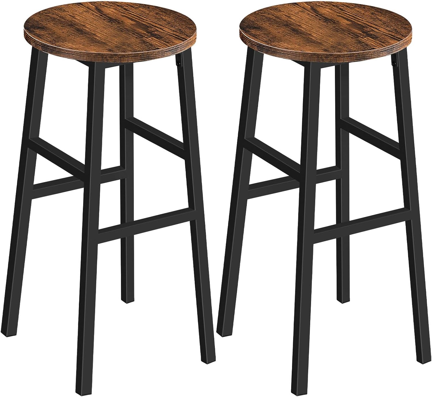 Bar Stools, Set of 2 Round Bar Chairs with Footrest, 24.4 Inch Kitchen Breakfast Bar Stools, Industrial Bar Stools, Easy Assembly, for Dining Room, Kitchen, Rustic Brown BAHR0201Z - Grand Goldman