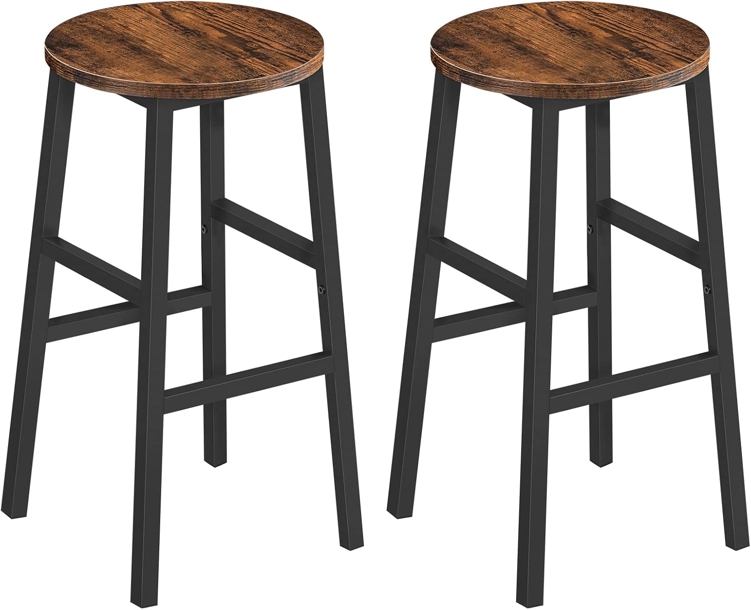 Bar Stools, Set of 2 Round Bar Chairs with Footrest, 24.4 Inch Kitchen Breakfast Bar Stools, Industrial Bar Stools, Easy Assembly, for Dining Room, Kitchen, Rustic Brown BAHR0201Z - Grand Goldman