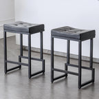 Bar Stools Set of 3, 24" Counter Height Bar Stools, Faux Leather Barstools for Kitchen Island, Backless Saddle Stools with Metal Legs (Grey, 3PCS 24" Counter Stools) - Grand Goldman