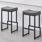 Bar Stools Set of 3, 24" Counter Height Bar Stools, Faux Leather Barstools for Kitchen Island, Backless Saddle Stools with Metal Legs (Grey, 3PCS 24" Counter Stools) - Grand Goldman