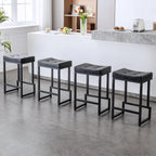 Bar Stools Set of 3, 24" Counter Height Bar Stools, Faux Leather Barstools for Kitchen Island, Backless Saddle Stools with Metal Legs (Grey, 3PCS 24" Counter Stools) - Grand Goldman